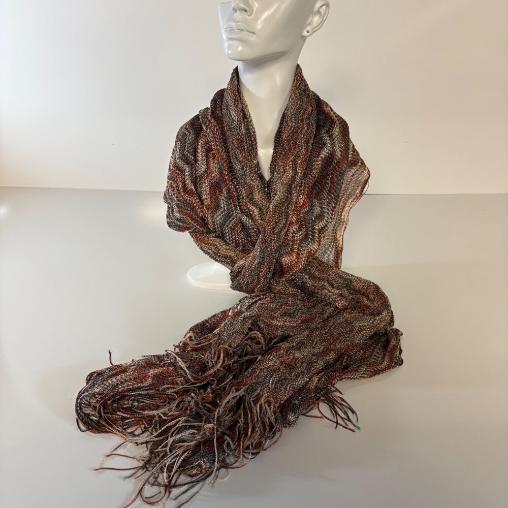 Apt 9 Multicolor Brown Fringe Scarf Woven Artisan Accessory NEW